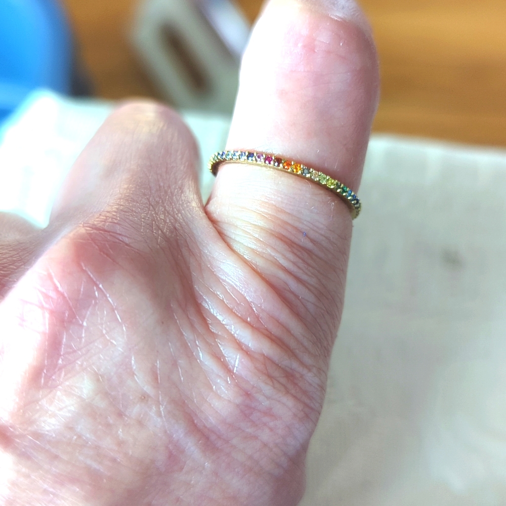 Micro Pave Rainbow Multi Crystal Ring Size 6 & 3/4 - image 7